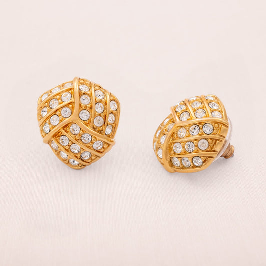 Swarovski-Ohrringe-vergoldet-abgerndet-dreieckige-Form-Pavè-Kristall-besetzt