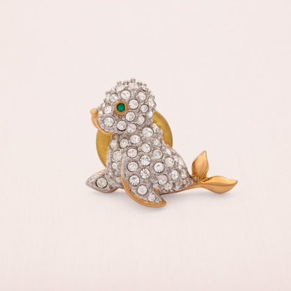SWAROVSKI Brosche Pin Robbe Kristalle Tiermotiv Vintage Schmuck Sammlerstück