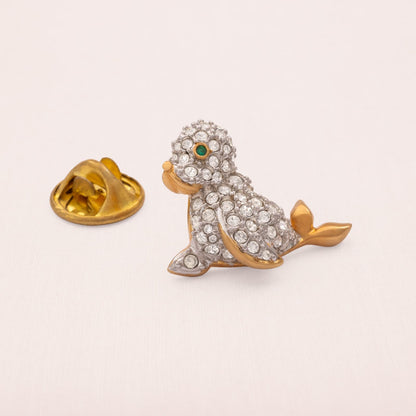 SWAROVSKI Brosche Pin Robbe Kristalle Tiermotiv Vintage Schmuck Sammlerstück