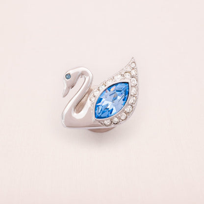 Swarovski-Pin-Brosche-Schwan-silberfarben-Navette-Kristall-blau