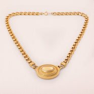 TRIFARI Vintage Halskette 1990er vergoldet Gliederkette ovaler Anhänger Retro Schmuck