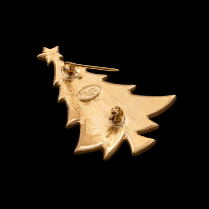 Trifari-Weihnachtsbaum-Brosche-vergoldete-Rückseite-Signatur-1980er-Jahre