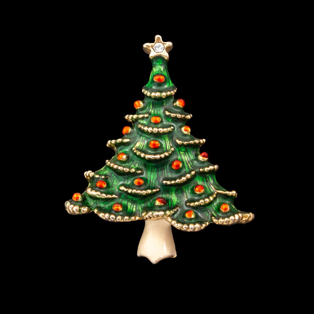 Weihnachtbaum-Brosche-1960er-Jahre-grün-rote-Emaille
