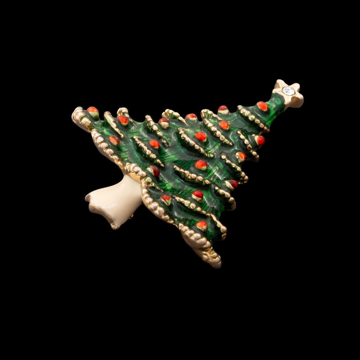 Weihnachtbaum-Brosche-1960er-Jahre-grün-rote-Emaille