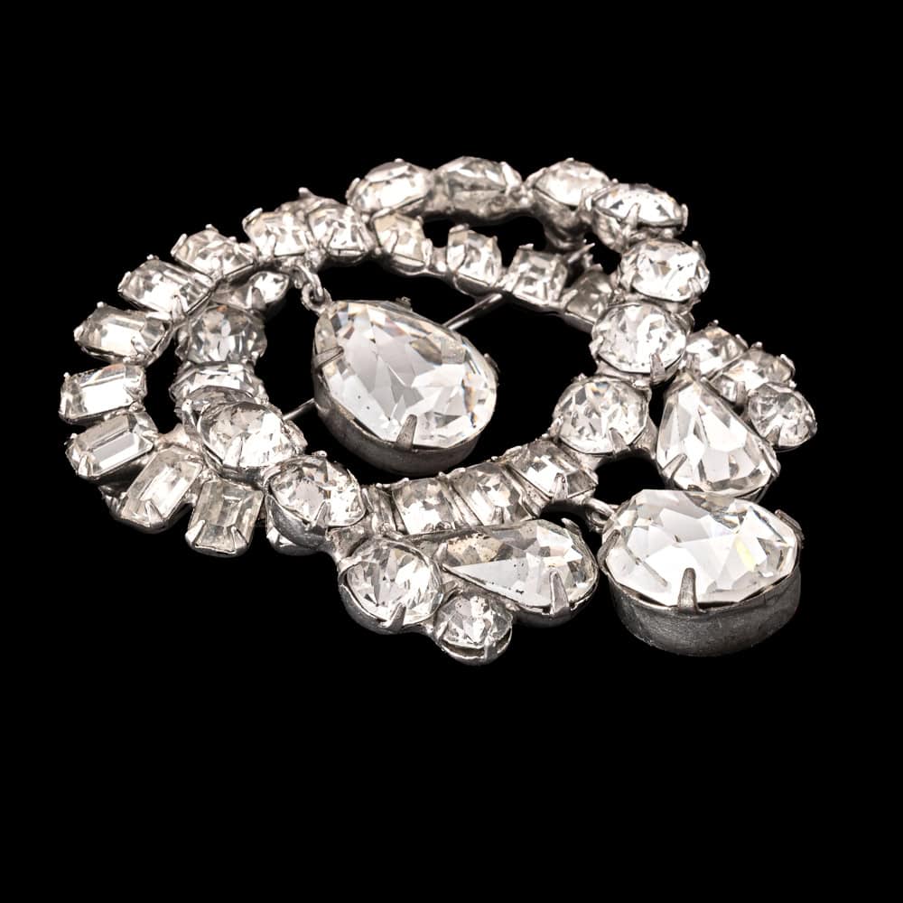 Eisenberg-Brosche-Strass-Achtecksteine-Tropfenhänger