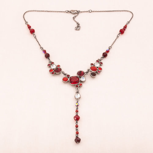 SWAROVSKI necklace Y-shape dark rhodium-plated with red and white crystals