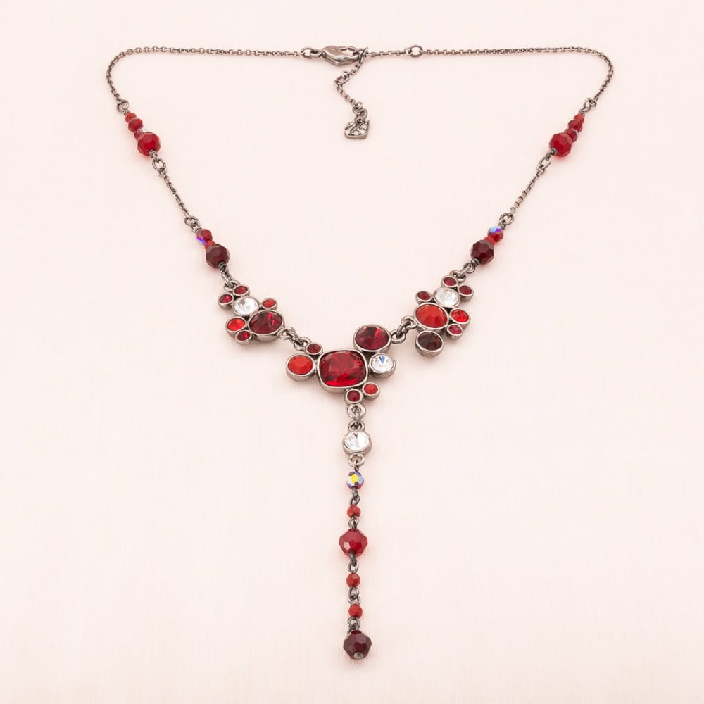 Swarovski-Y-Halskette-rhodiniert-rote-Kristalle
