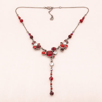Swarovski-Y-Halskette-rhodiniert-rote-Kristalle