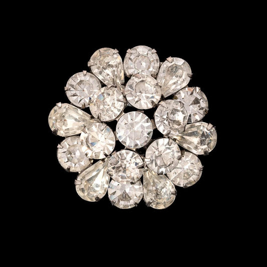 Weiss-Strass-Brosche-kleine-runde-Form