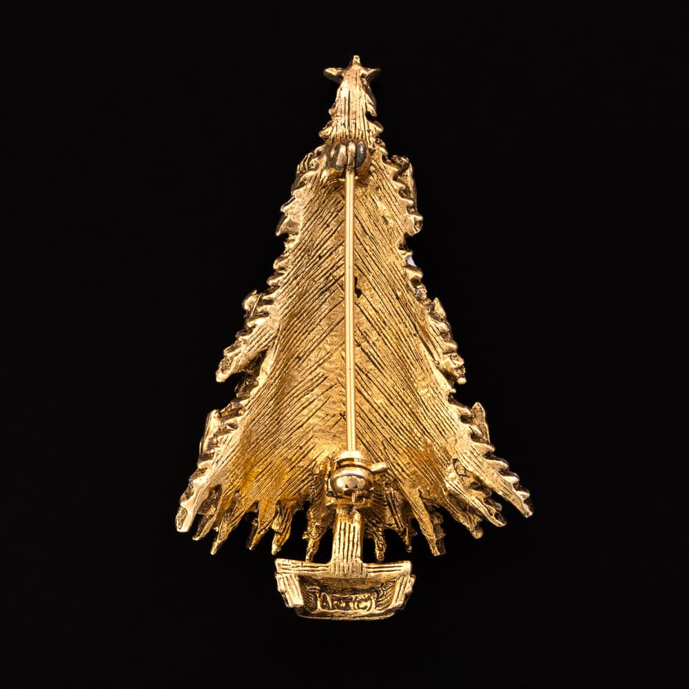 ART-Weihnachtsbaum-Brosche-goldfarbene-Rückseite-Signatur