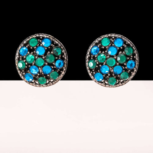 Albert WEISS runde Ohrclips mit grünem und blauem Strass