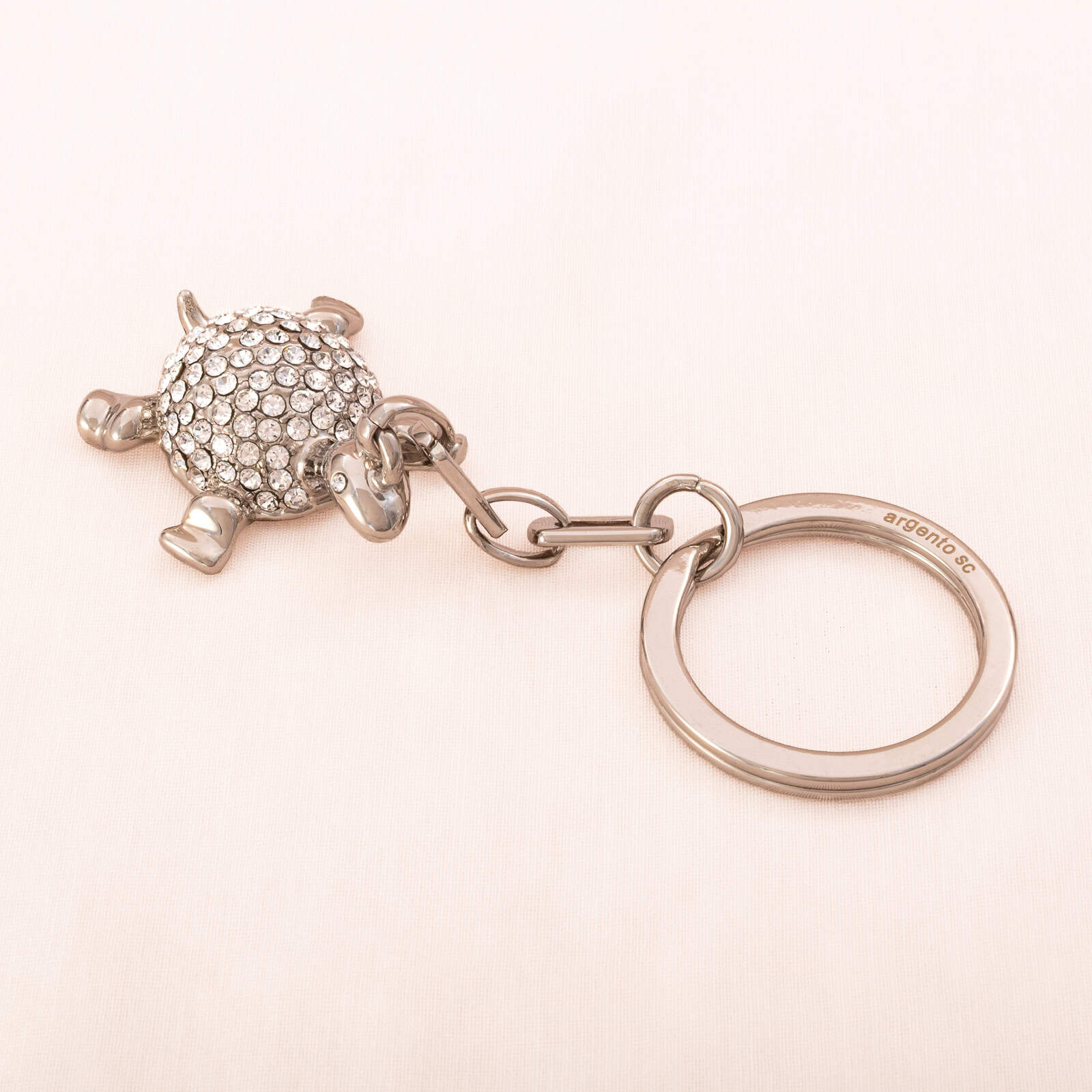 Argento-Schlüsselanhänger-silberfarben-Kristall-besetzte-Schildkröte