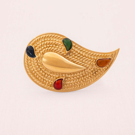 Avon-Brosche-Paisley-vergoldet-bunte-Cabochons