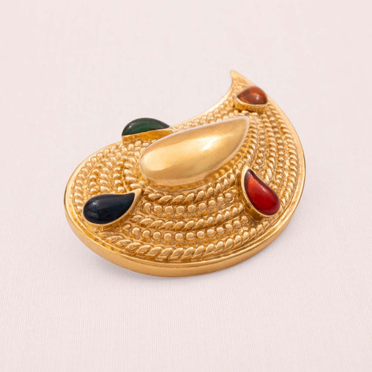 Avon-Brosche-Paisley-vergoldet-bunte-Cabochons