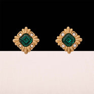 AVON Vintage Ear Clips square gilded green crystal