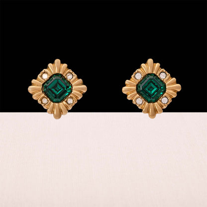 Avon-Ohrclips-vergoldet-eckig-grüner-eckiger-Kristall