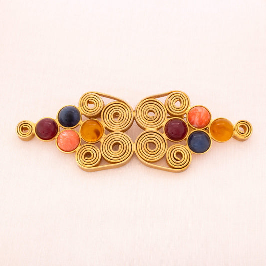 Particolari-Brosche-Made-in-Italy-1990er-matt-vergoldet-bunte-Cabochons