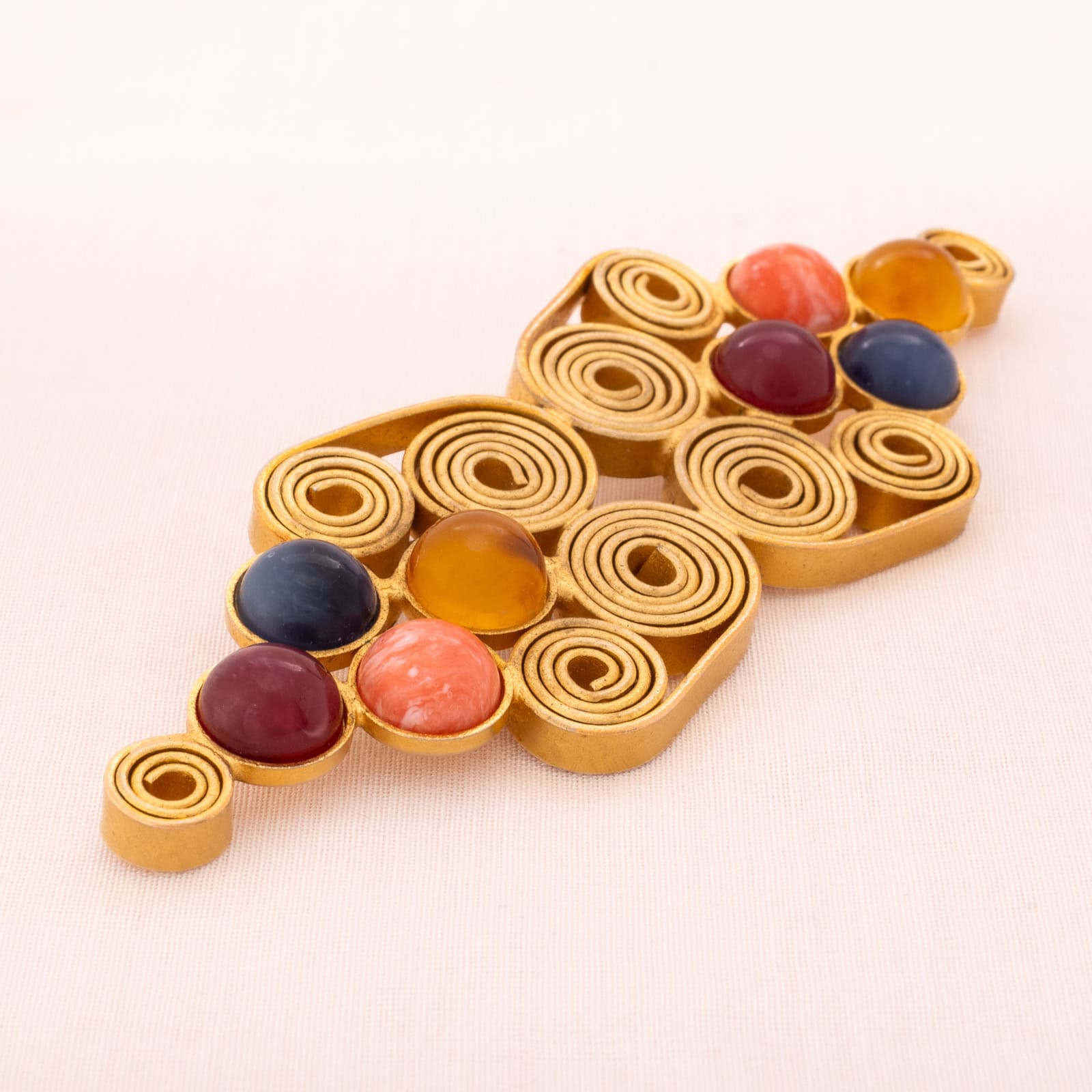 Particolari-Brosche-Made-in-Italy-1990er-matt-vergoldet-bunte-Cabochons