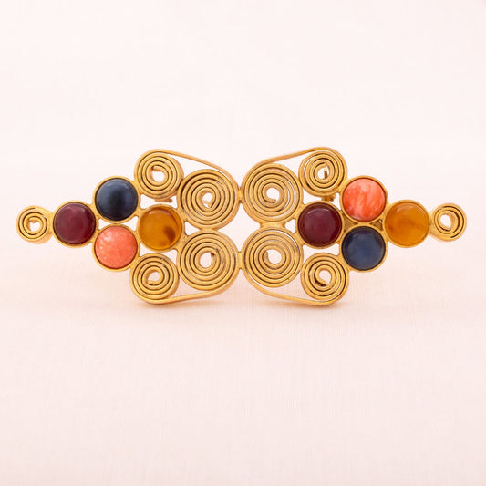Particolari-Brosche-Made-in-Italy-1990er-matt-vergoldet-bunte-Cabochons