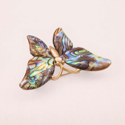 Schmetterling-Brosche-vergoldet-Perlmutt-mehrfarbig