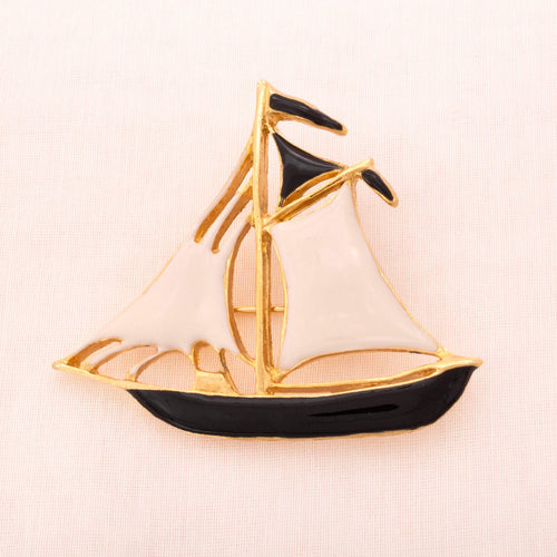Vintage sailboat brooch in black and white