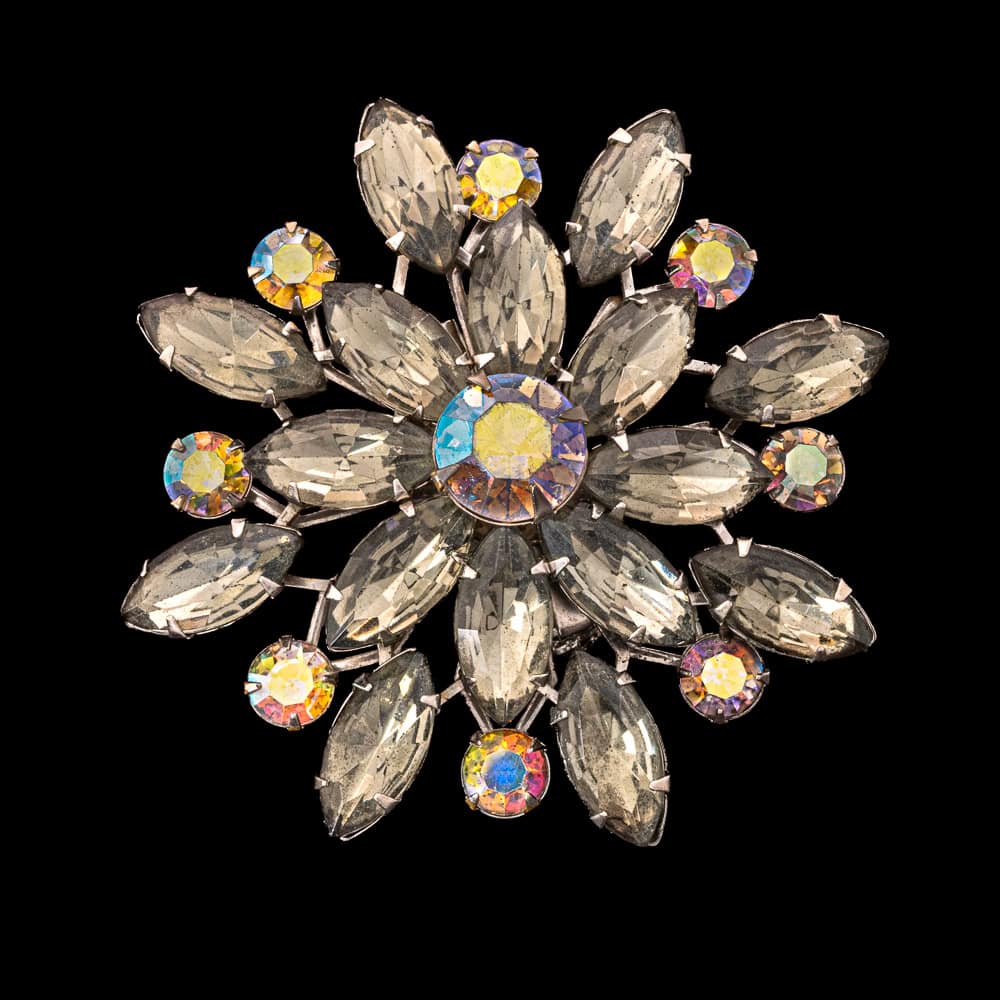 Vintage-Brosche-Strass-Aurora-Borealis-grau