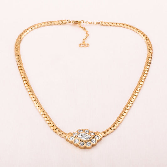 Christian-Dior-Halskette-vergoldet-eleganter-Kristallanhänger