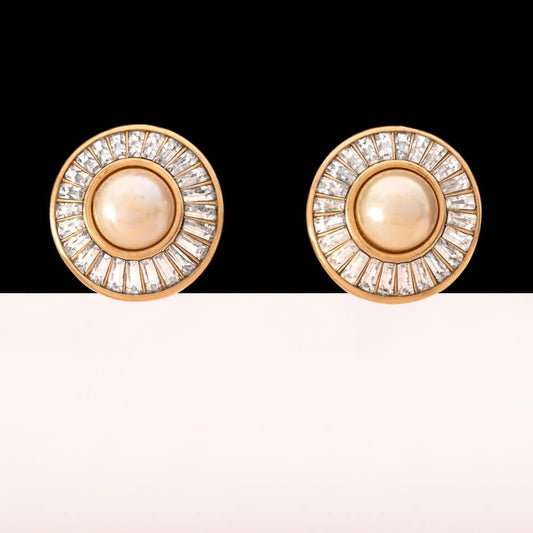 Christian-Dior-Ohrclips-Perlen-Baguettesteine-Umrandung