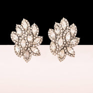 CINER large ear clips with sparkling rhinestones in navette cut vintage jewelry