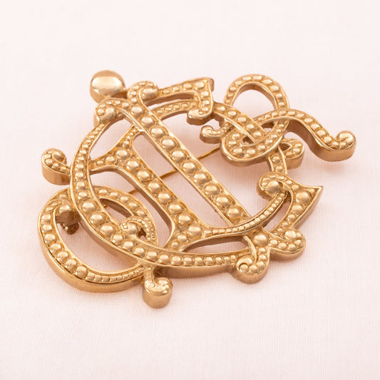 Christian-Dior-Logo-Brosche-vergoldet-1990er-Jahre