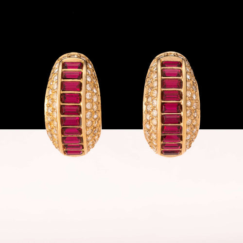 Christian DIOR Ohrclips mit pinkfarbenen Baguette Kristallen