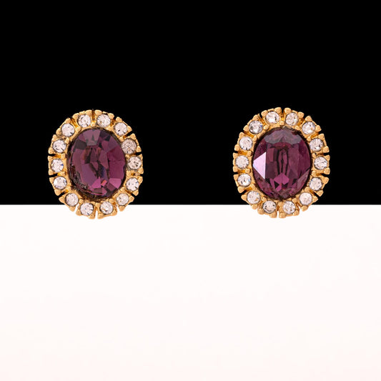 Christian-Dior-Ohrclips-vergoldet-amethystfarbene-Kristalle