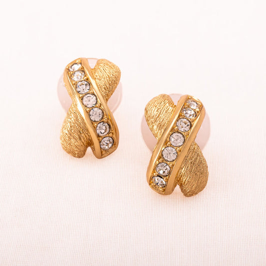 Christian-Dior-Ohrringe-vergoldete-X-Form-Kristall-besetzt