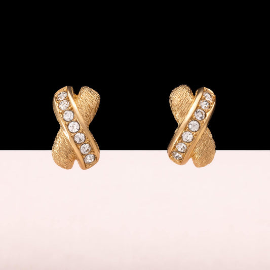 Christian-Dior-Ohrringe-vergoldete-X-Form-Kristall-besetzt