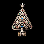 EISENBERG ICE brooch silver-plated Christmas tree with colorful rhinestones