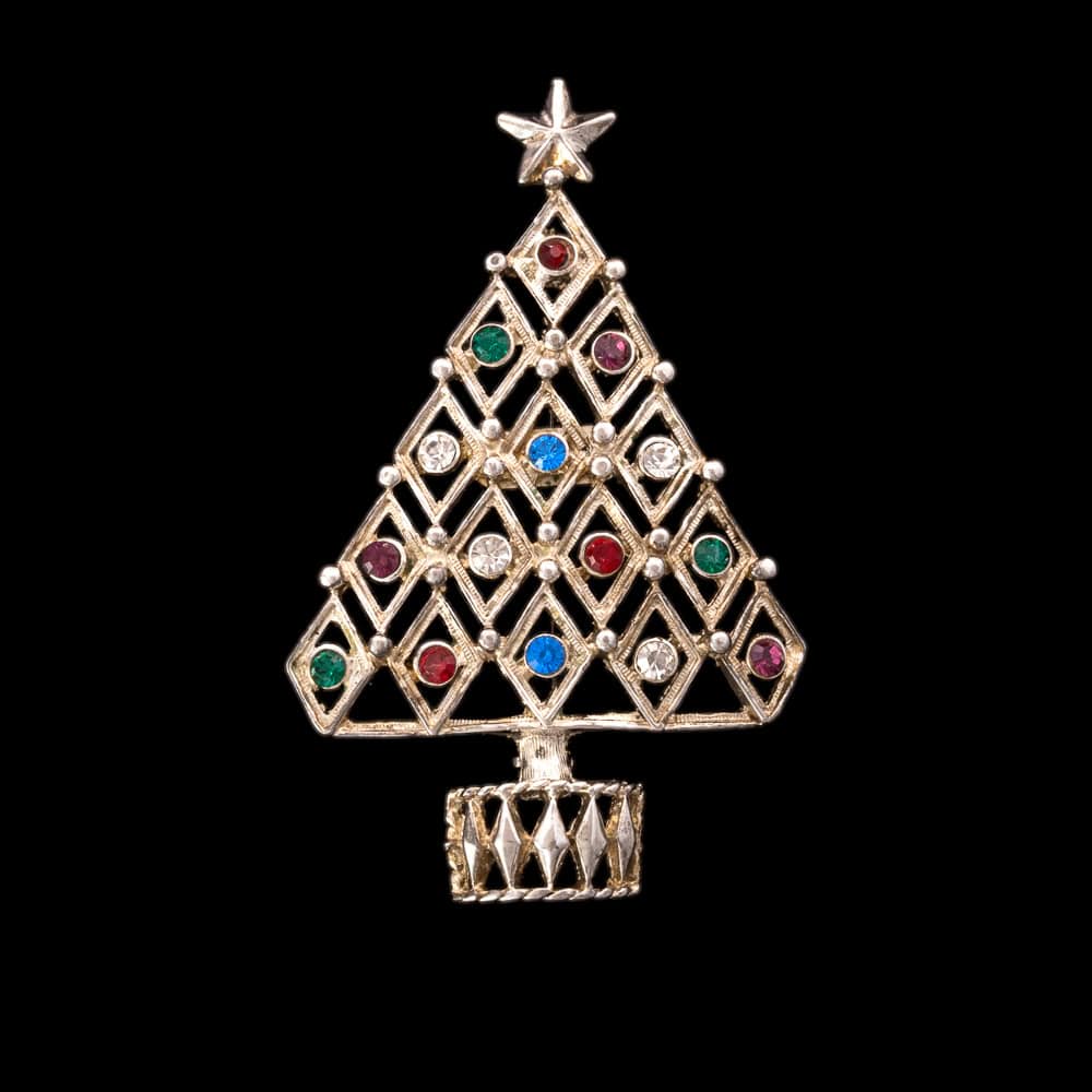 Eisenberg-Ice-Weihnachtsbaum-Brosche-silberfarben-bunte-Strasssteine