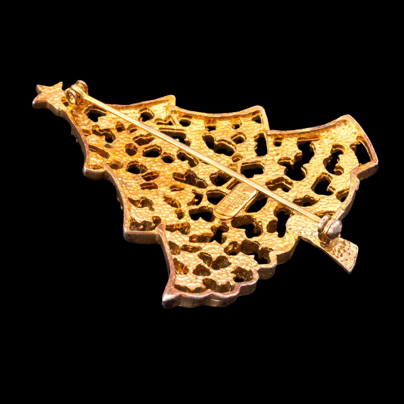 Eisenberg-Ice-Brosche-Weihnachtsbaum-goldfarbene-Rückseite-signiert