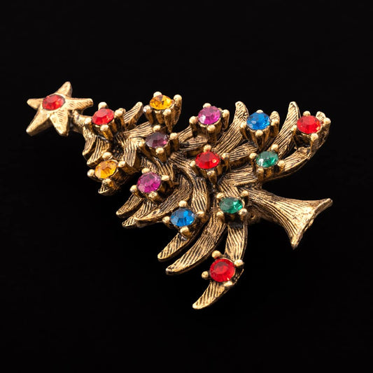 EISENBERG ICE Vintage Weihnachtsbaum Brosche mit bunten Strasssteinen