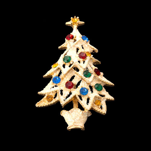 EISENBERG ICE Christmas Tree Brooch Vintage Rhinestones White Glitter