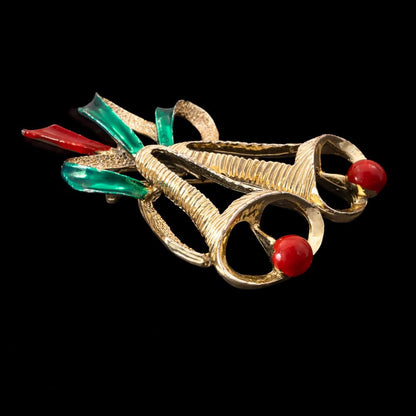 Gerrys-Brosche-Weihnachtsglocke-durchbrochen-hell-goldfarben-grün-rot-verziert