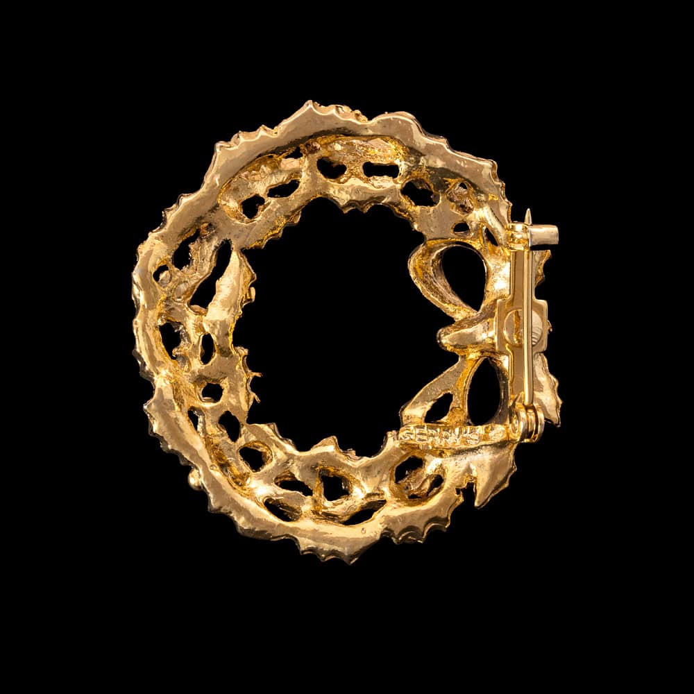 Gerrys-Weihnachtskranz-Brosche-vergoldete-Rückseite-signiert