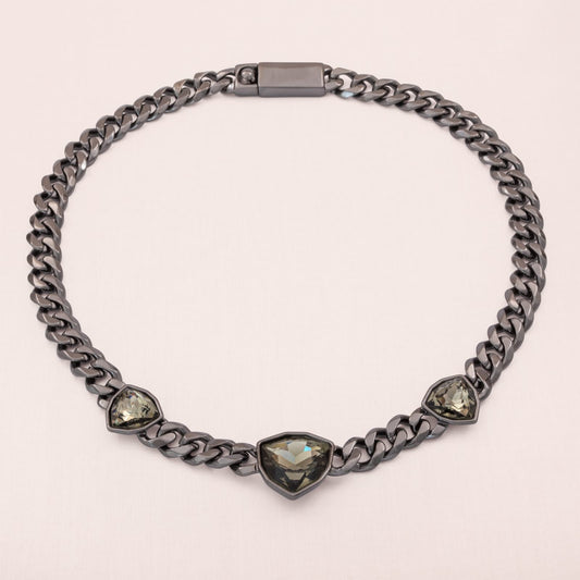Givenchy-Halskette-klobig-cool-geschwärztes-Metall-graue-Kristalle