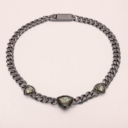 Givenchy-Halskette-klobig-cool-geschwärztes-Metall-graue-Kristalle