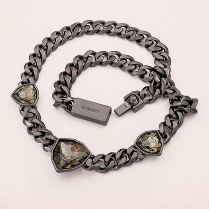 Givenchy-Halskette-klobig-cool-geschwärztes-Metall-graue-Kristalle-signiert