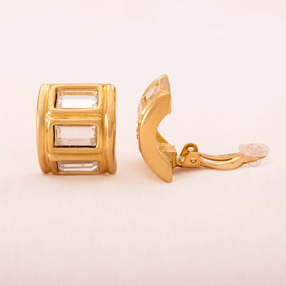 Givenchy-Paris-New-York-Ohrclips-vergoldet-geometrisch-große-Baguettesteine