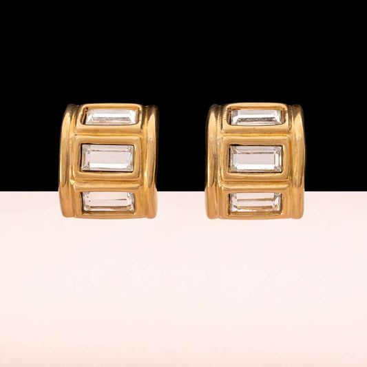 Givenchy-Paris-New-York-Ohrclips-vergoldet-geometrisch-große-Baguettesteine