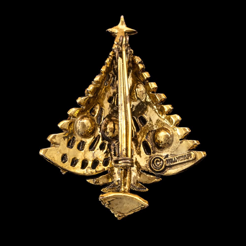 Hollycraft-Weihnachtsbaum-Brosche-Messing-Rückseite-signiert