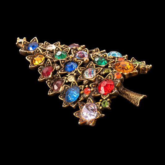 Hollycraft-Weihnachtsaum-Brosche-bunter-Strass-Sternenfassung