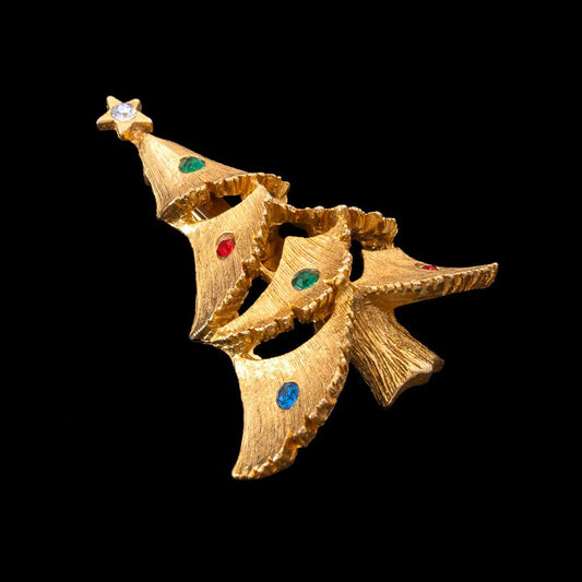 J.J.-Weihnachtsbaum-Brosche-vergoldet-bunte-Strasssteine