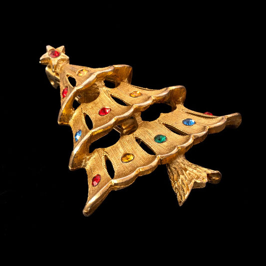 J.J.-Weihnachtsbaum-Brosche-vergoldet-bunte-Strasssteine
